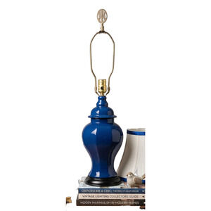 Vintage Cobalt Blue Ginger Jar Lamp | Brass Shou Longevity Finial | Chinoiserie